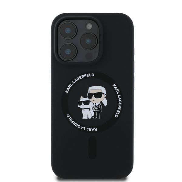 Tagakaaned Karl Lagerfeld Karl Lagerfeld Silicone Karl&Choupette Heads Ring MagSafe Case for iPhone 16 Pro - Black
