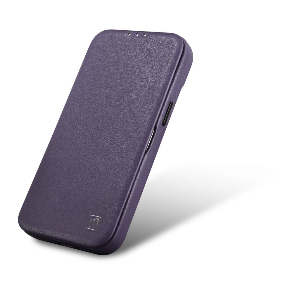 Back panel cover iCarer iCarer CE Premium Leather Folio Case iPhone 14 Plus Magnetic Flip Leather Folio Case MagSafe Dark Purple (WMI14220715-DP)