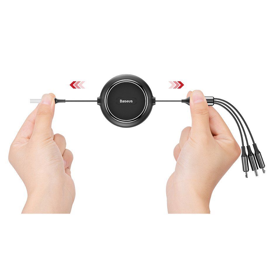 Cable Baseus Baseus Golden Loop 3in1 retractable cable USB - micro USB / Lightning / USB-C 3.5A 35cm - 120cm black (CAMLT-JH01)