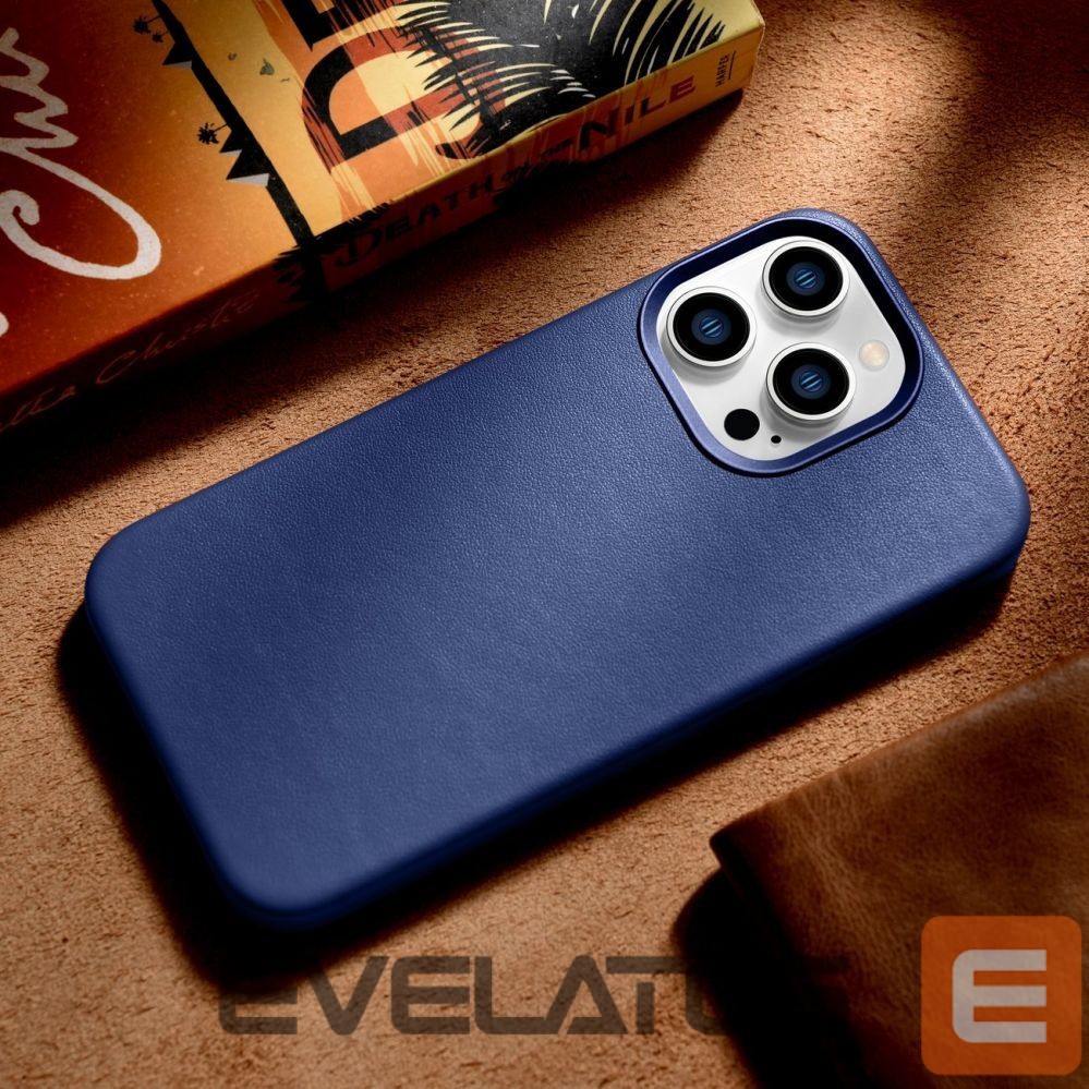 Aizmugurējais vāciņš iCarer iCarer Case Leather Cover Genuine Leather Case for iPhone 14 Pro Max blue (WMI14220708-BU) (MagSafe compatible)