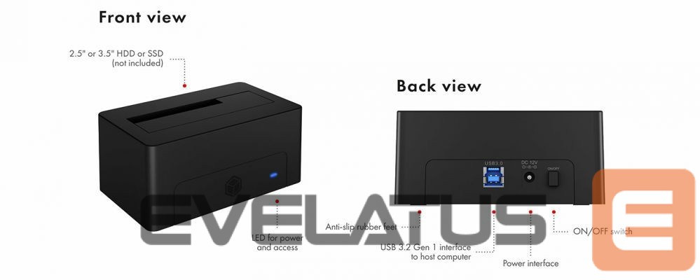 Cita datorprece Raidsonic Icy Box IB-1121-U3 DockingStation for 1x 2.5"/3.5" SATA I/II/III, USB 3.2 Gen 1, Power Supply, Black