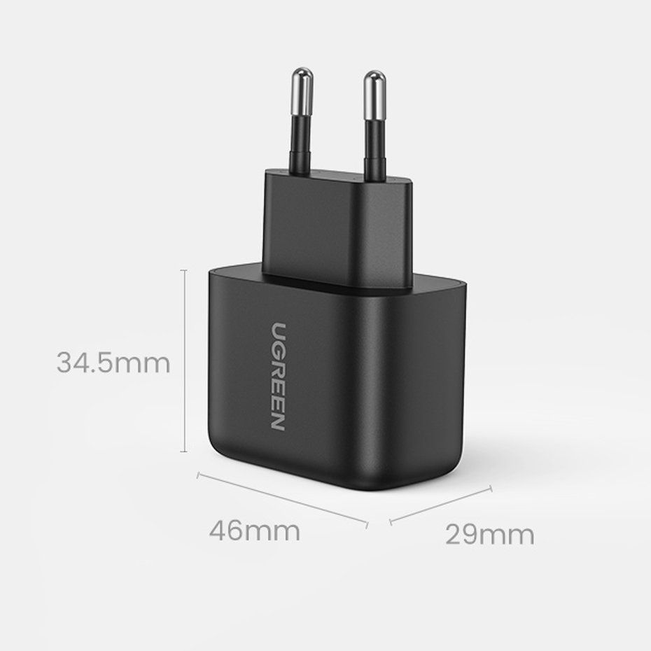 Adapteris Ugreen USB Type C charger 25W Power Delivery + USB Type C cable 2m (50581) Black