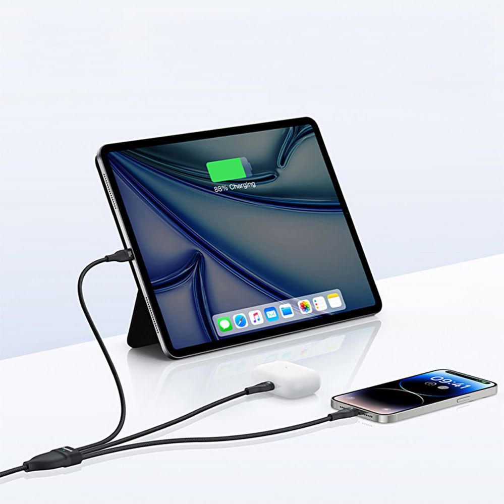 Cable Baseus Baseus Flash Series 3 3in1 cable 100W USB-C - USB-C+USB-C+ Lightning 1.5m + 3 x 0.25 m - black