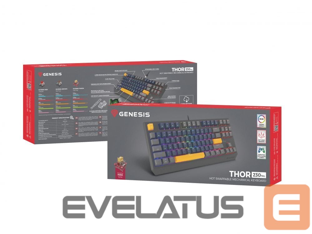 Arvuti klaviatuur Genesis THOR 230 | Mechanical Gaming Keyboard | Wired | US | Naval Blue Positive | USB Type-A | Outemu Panda
