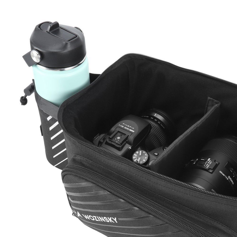 Piederums velosipēdiem Wozinsky Wozinsky bike carrier bag with 9l shoulder strap (rain cover included) black (WBB22BK)