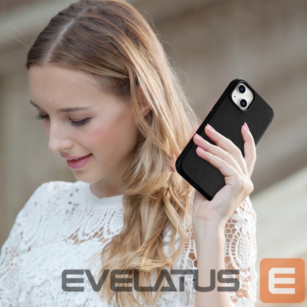 Tagakaaned iCarer iCarer Litchi Premium Leather Case iPhone 14 Plus Magnetic Leather Case with MagSafe Black (WMI14220711-BK)