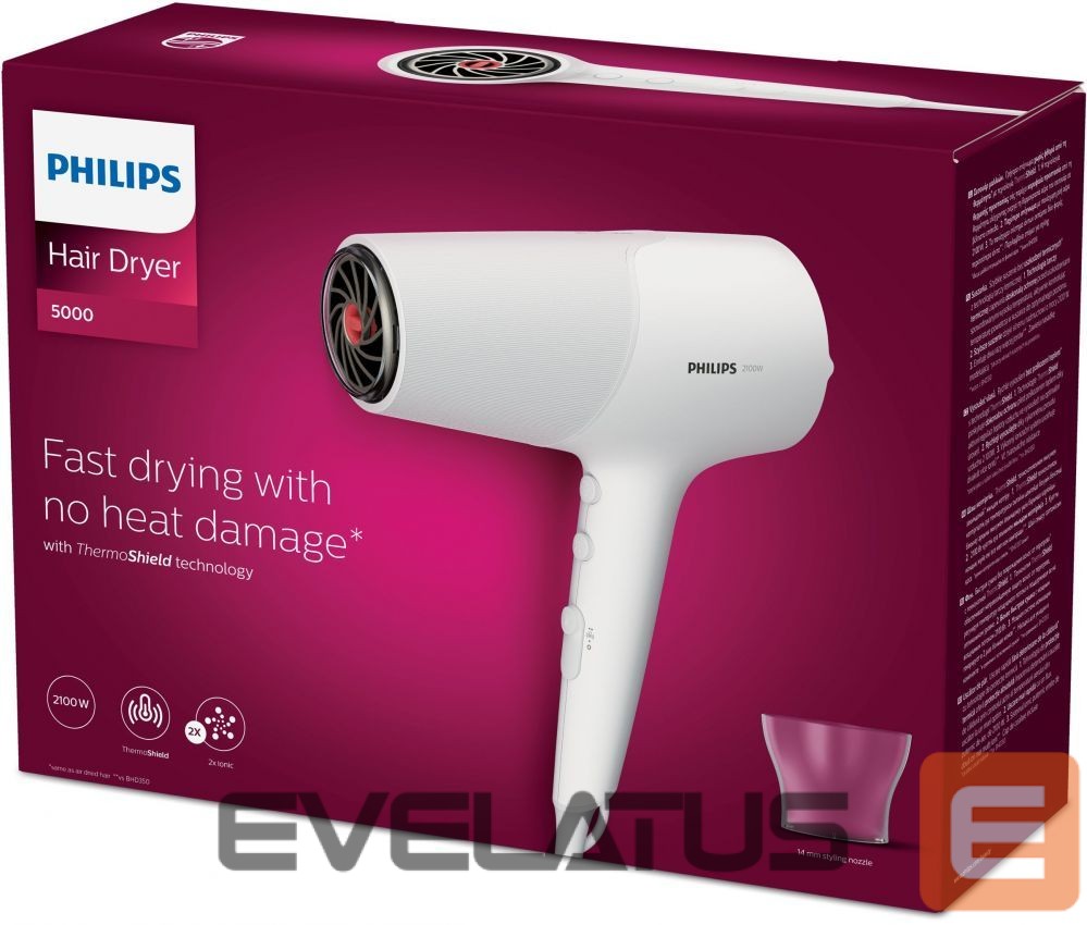 Juukseföön Philips Hair Dryer BHD500/00 2100 W, Number of temperature settings 3, Ionic function, White