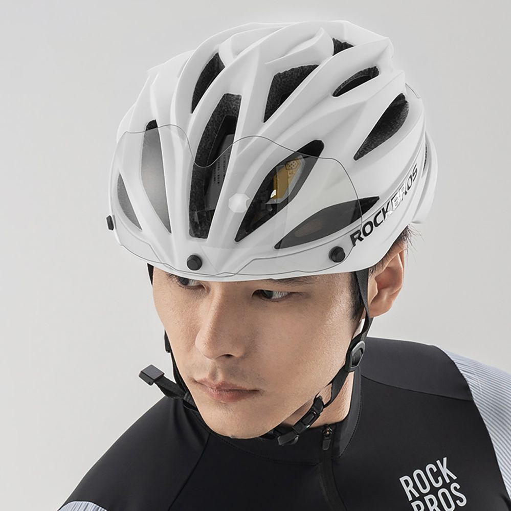 Bicycle accessory Rockbros Rockbros Bike Helmet with Visor, Detachable UV Goggles, Unisex, Glossy - White