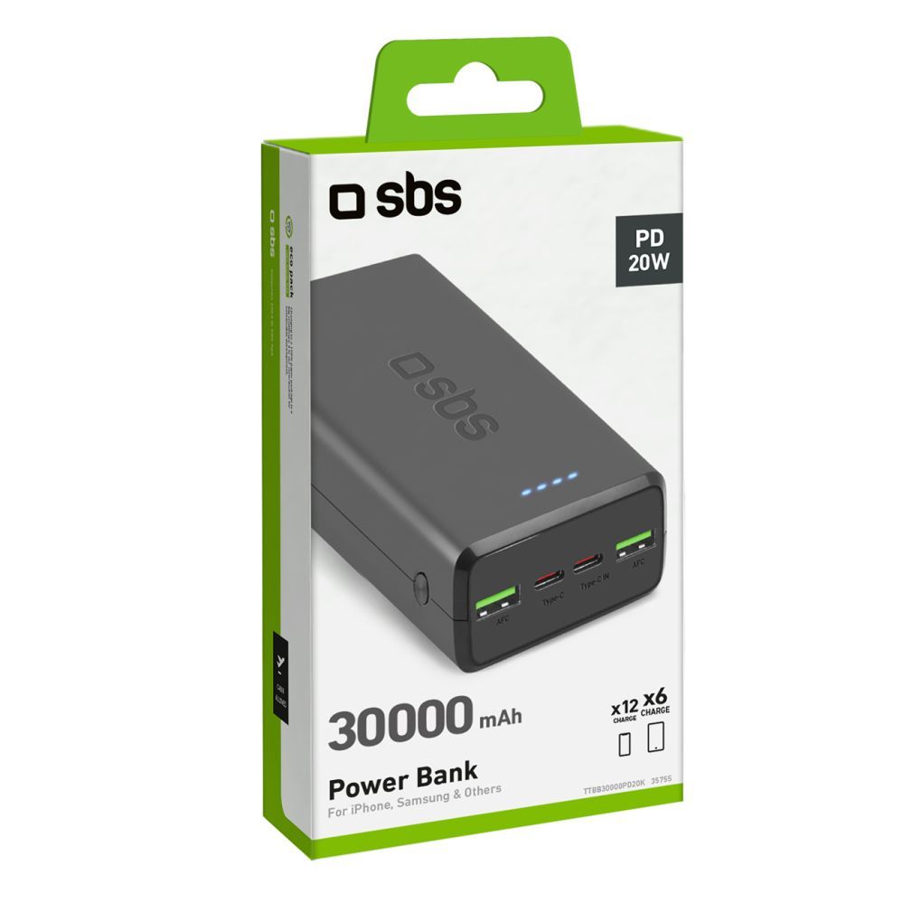 Väline aku SBS Powerbank SBS TTBB30000PD20K 30000 mAh 2 x USB-C 2 x USB-A - black
