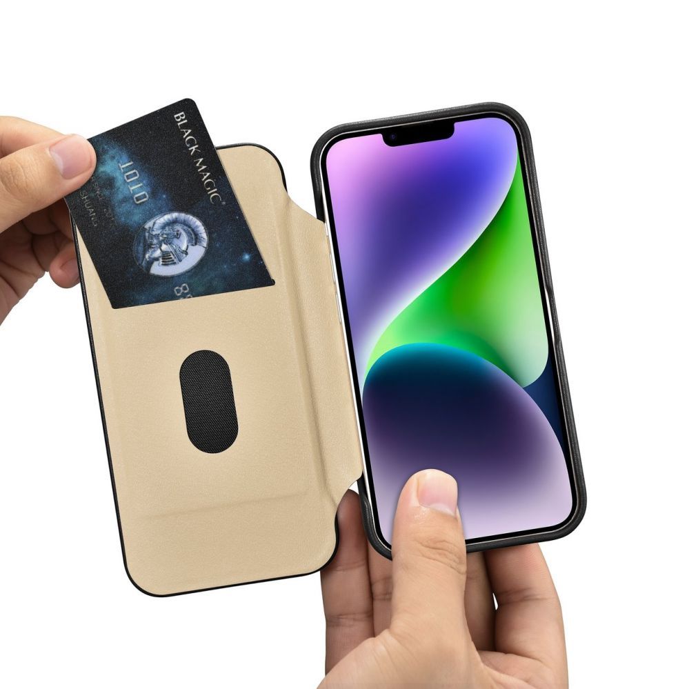 Tagakaaned iCarer iCarer CE Premium Leather Folio Case iPhone 14 Plus Magnetic Flip Leather Folio Case MagSafe black (WMI14220715-BK)