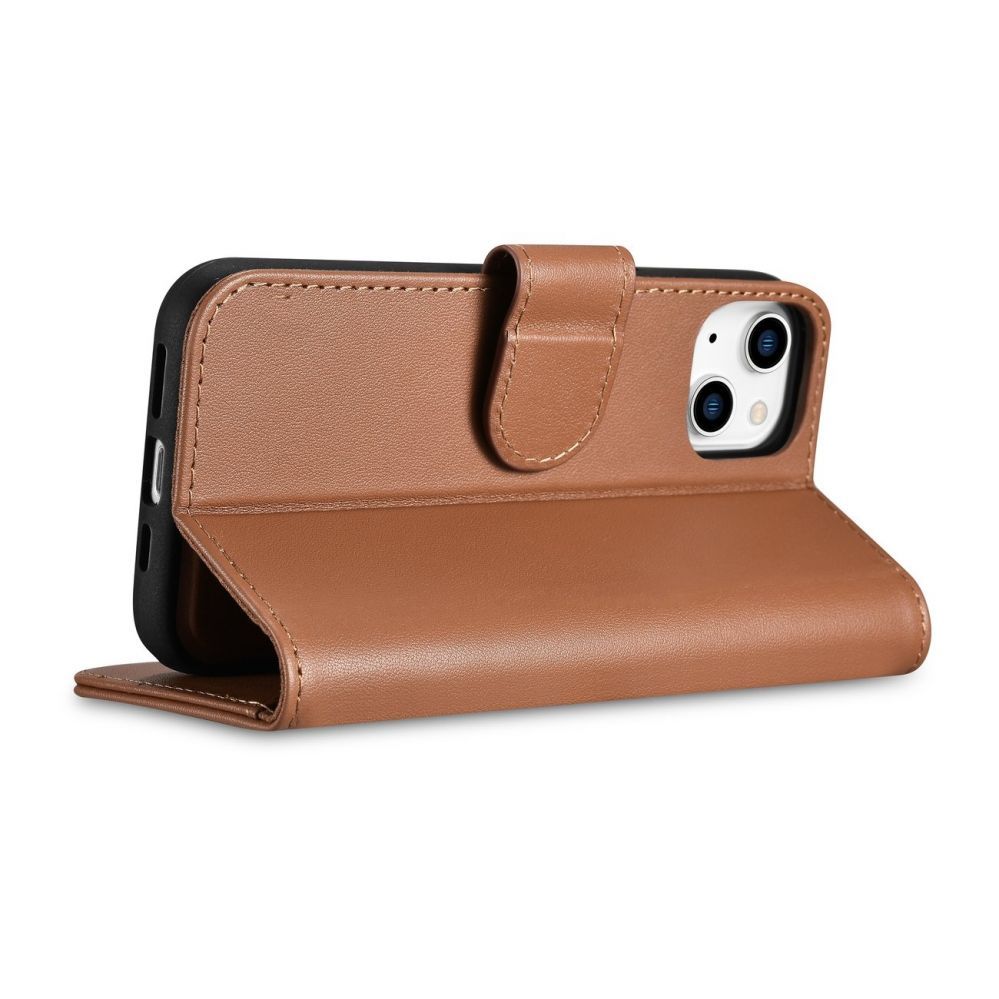 Tagakaaned iCarer iCarer Wallet Case 2in1 case iPhone 14 leather cover with flap Anti-RFID brown (WMI14220725-BN)