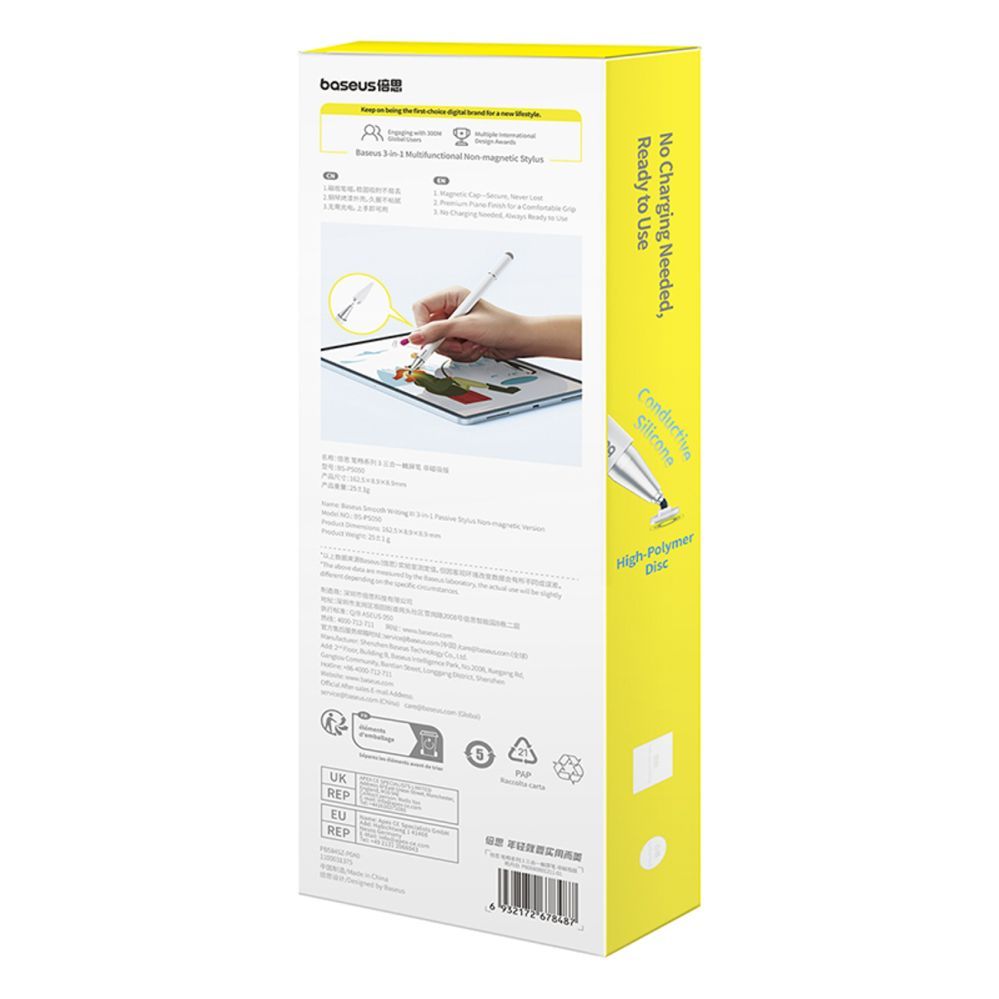 Stylus Baseus Baseus Smooth Writing III 3in1 Passive Stylus - Non-magnetic Version - White