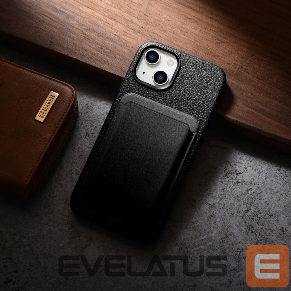 Tagakaaned iCarer iCarer Litchi Premium Leather Case iPhone 14 Plus Magnetic Leather Case with MagSafe Black (WMI14220711-BK)