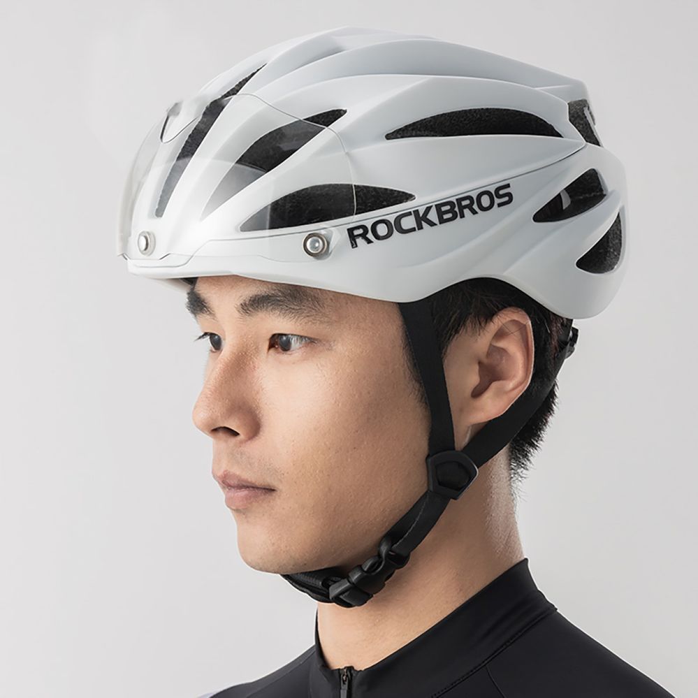Bicycle accessory Rockbros Rockbros Bike Helmet with Visor, Detachable UV Goggles, Unisex, Glossy - White