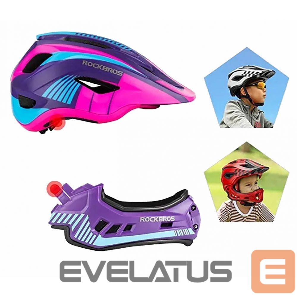 Cita prece Rockbros Rockbros TT-32SBPP-S children's bicycle helmet with detachable chinbar, size S - purple-pink