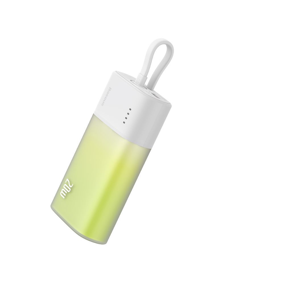 Väline aku Baseus Baseus Popsicle 5200mAh 20W Powerbank with Built-in Lightning Cable (+ White Baseus Simple USB-C - USB-C 60W/20V/3A/30cm Cable) - White-Green