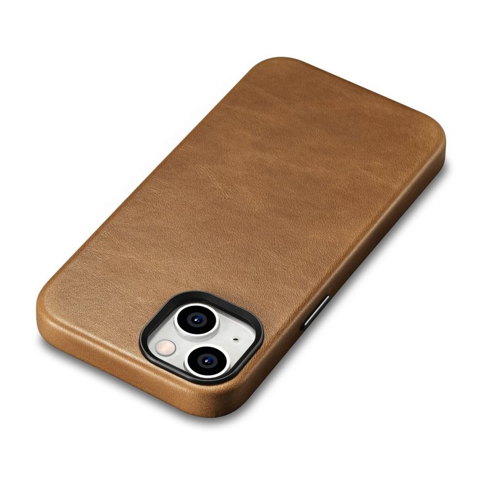 Back panel cover iCarer iCarer Oil Wax Premium Leather Case magnetic leather iPhone 14 case with MagSafe brown (WMI14220701-TN)