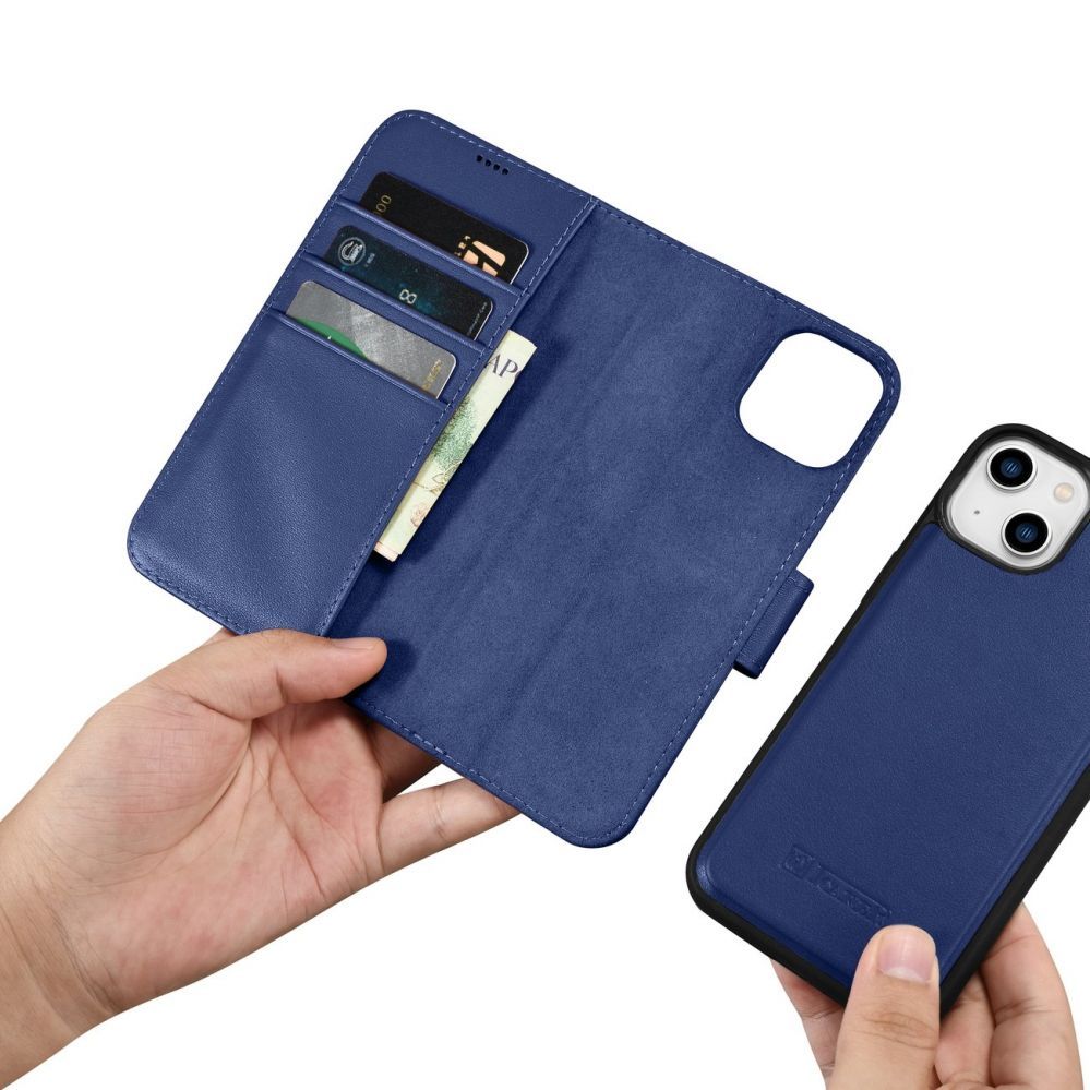 Tagakaaned iCarer iCarer Wallet Case 2in1 Case iPhone 14 Anti-RFID Leather Flip Case Blue (WMI14220725-BU)