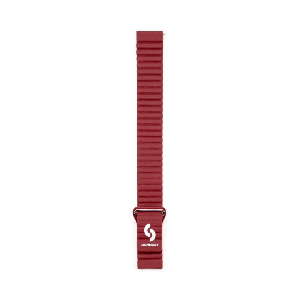 Strap Connect 22mm Flat head Leather - Silicone Loop Magnetic Watch Strap (130mm M/L) Wine Red