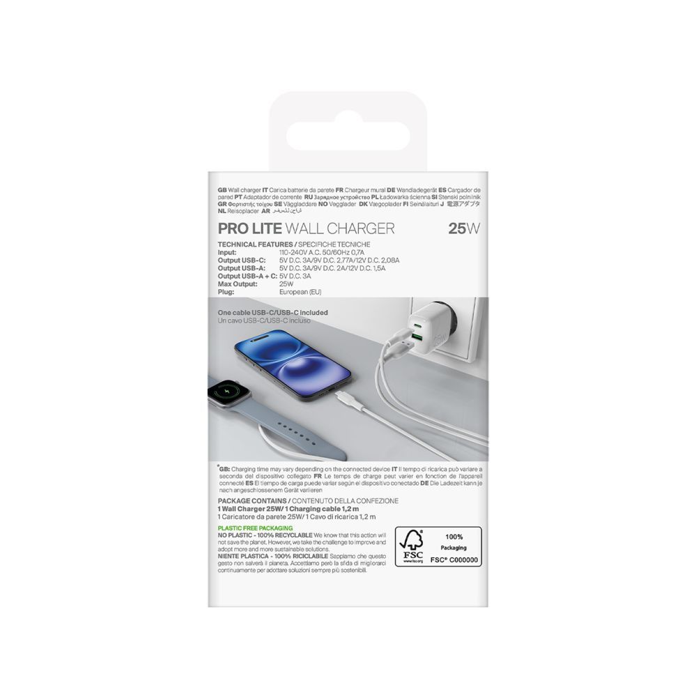 Adaptrid Puro Puro PROLITE 25W USB-A / USB-C wall charger + USB-C - USB-C cable 1.2m - white