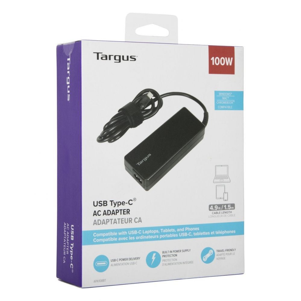 Kontroller Targus | 100 W USB-C PD Charger - For Laptops or Power Pass-Thru Docks | APA108EU