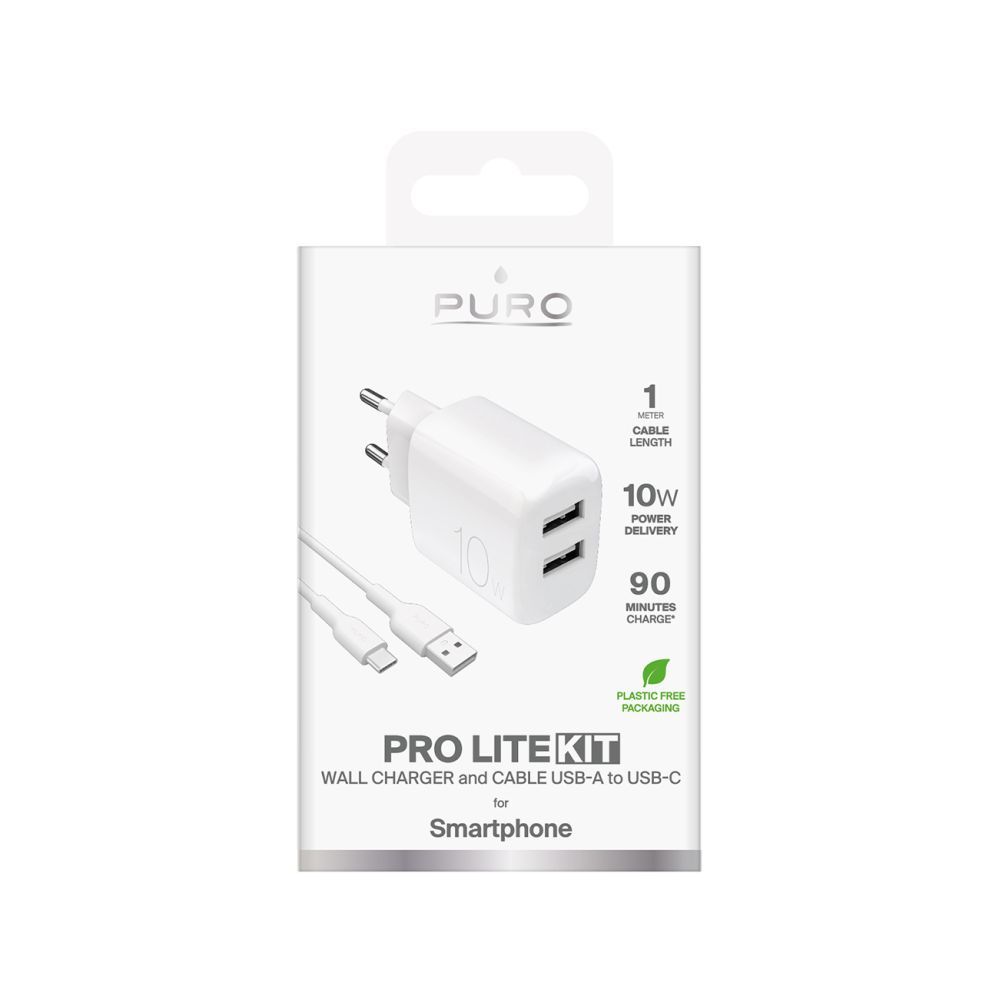 Adaptrid Puro Puro PROLITE 10W 2x USB-A wall charger + USB-A - USB-C cable 1.2m - white