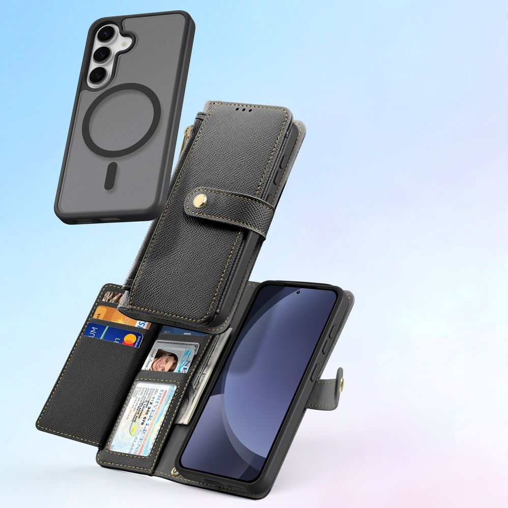 Tagakaaned Dux Ducis Dux Ducis Lawa Leather Case for Samsung Galaxy S25 with Detachable Magnetic Wallet - Black