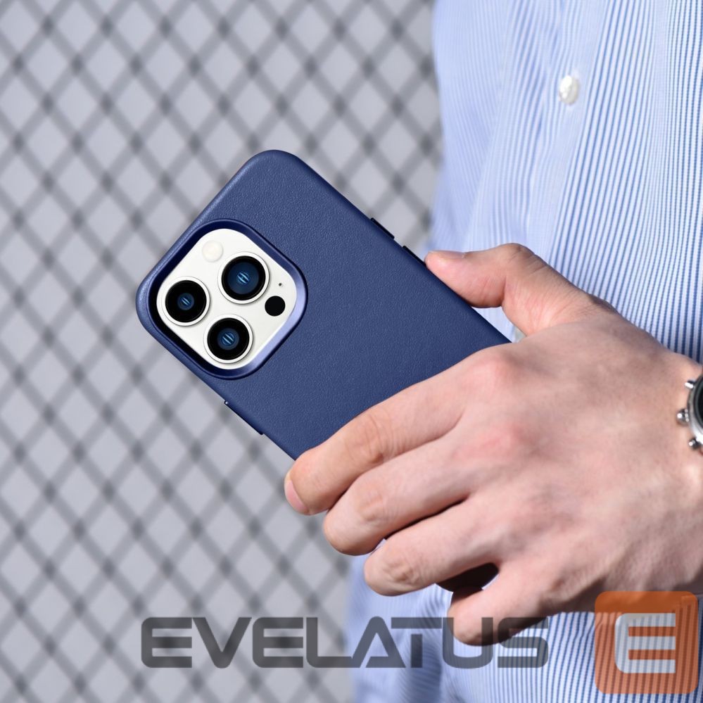 Aizmugurējais vāciņš iCarer iCarer Case Leather Cover Genuine Leather Case for iPhone 14 Pro Max blue (WMI14220708-BU) (MagSafe compatible)