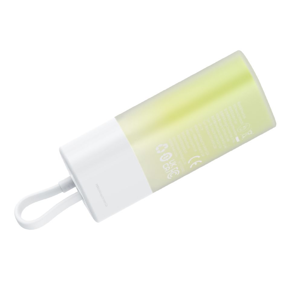 Väline aku Baseus Baseus Popsicle 5200mAh 20W Powerbank with Built-in Lightning Cable (+ White Baseus Simple USB-C - USB-C 60W/20V/3A/30cm Cable) - White-Green