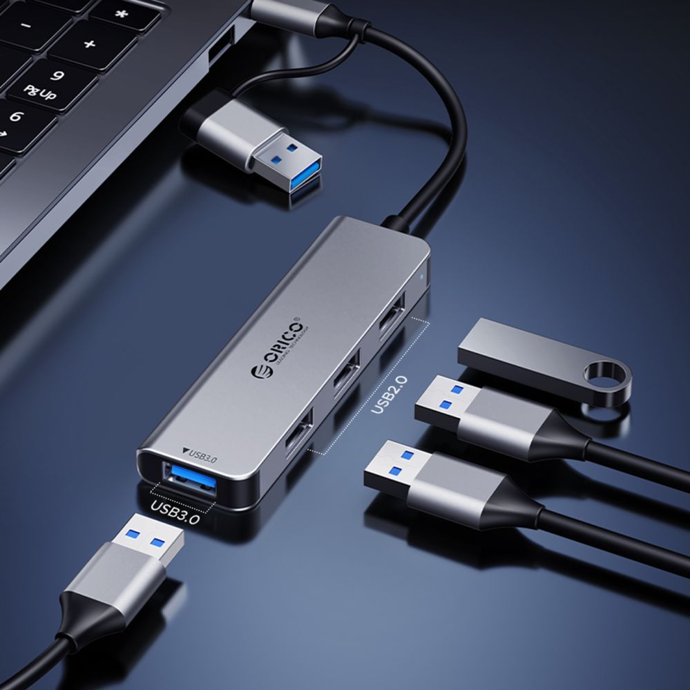 Üleminek Orico Orico YSB4-U2 USB-A/USB-C Hub Docking Station 2x USB-A 2.0 + 1x USB-A 3.0 + 1x USB-C 2.0 + 1x USB-C - Gray