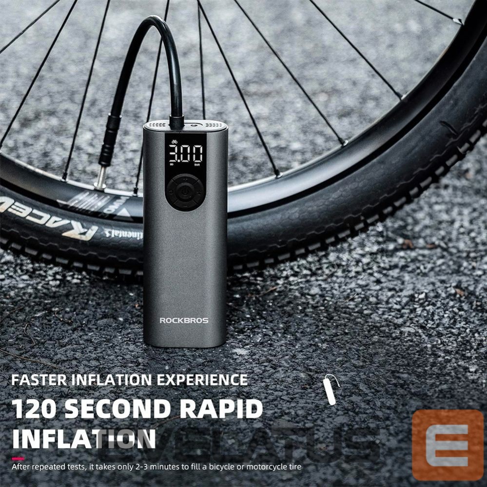Bicycle accessory Rockbros Rockbros 42720001001 Electric Bike Pump with LED Display + USB-C - USB-A Cable - Black