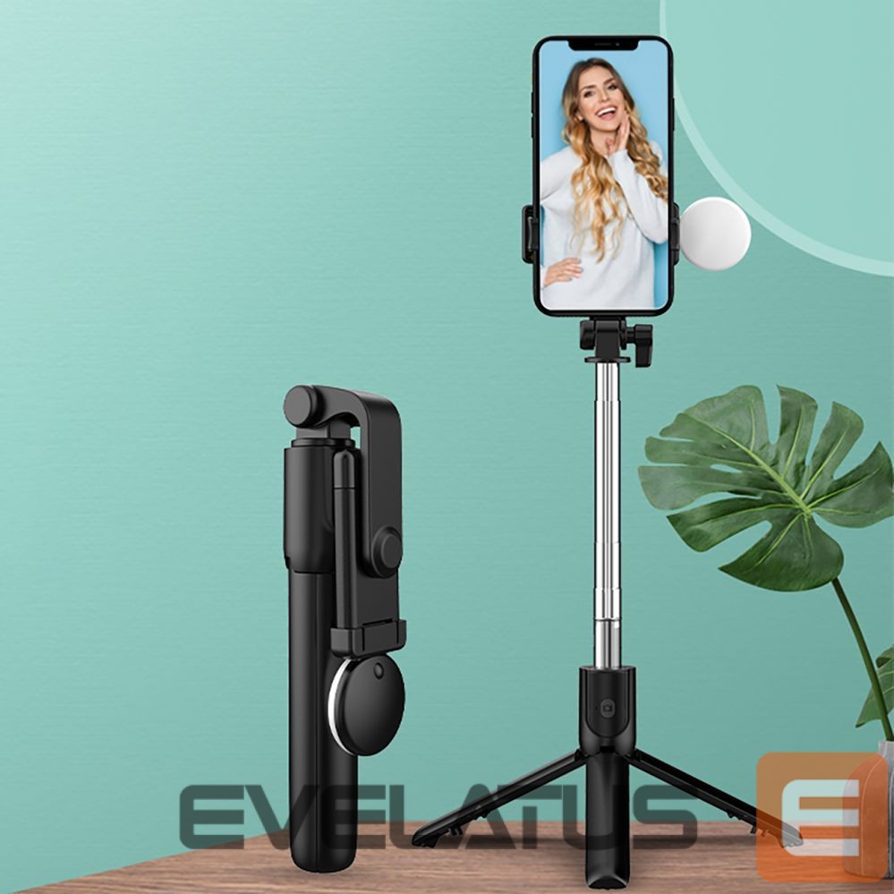 Kaameratarvik Hurtel Selfie stick WR1YXS telescopic tripod 0.71m with round lamp - black