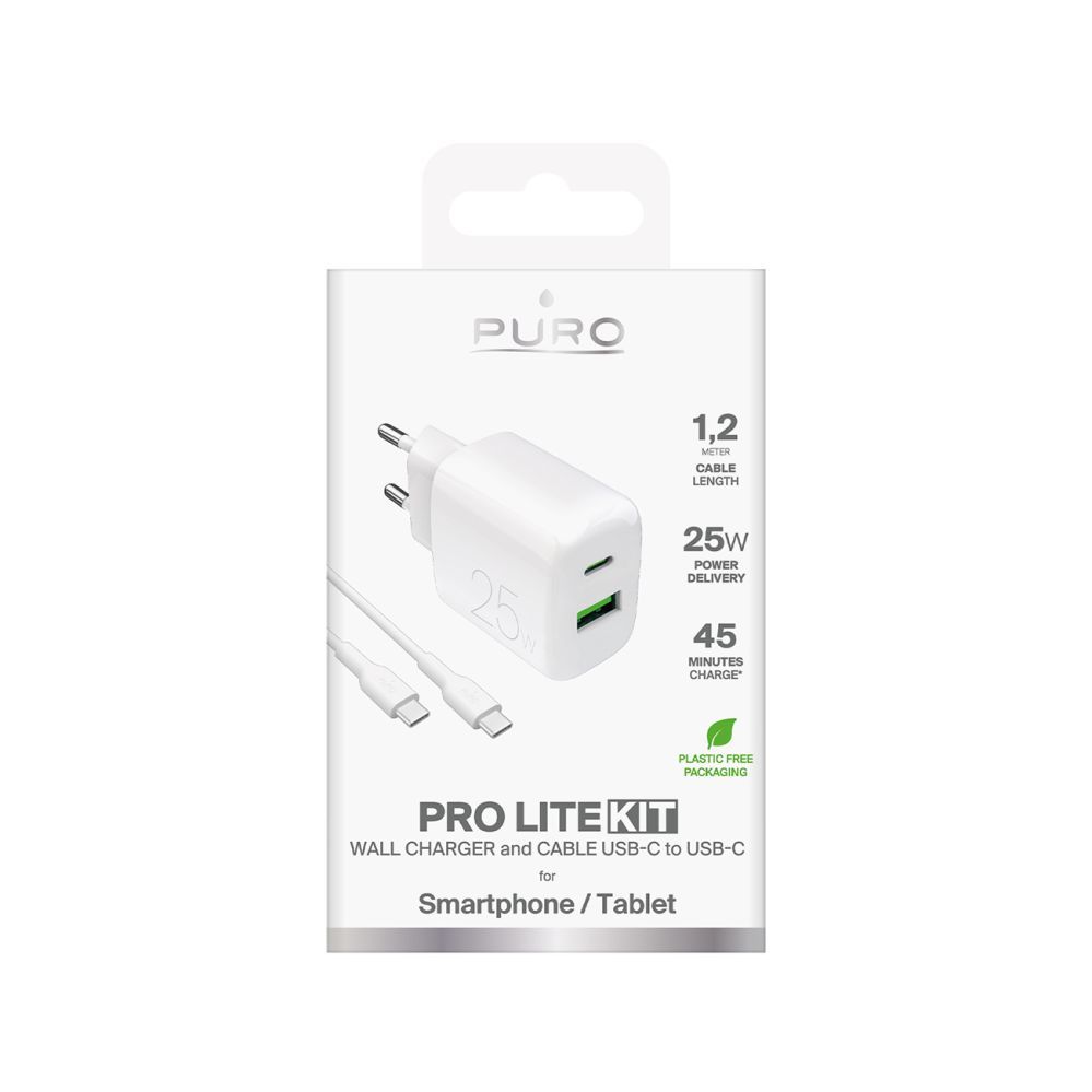 Adaptrid Puro Puro PROLITE 25W USB-A / USB-C wall charger + USB-C - USB-C cable 1.2m - white