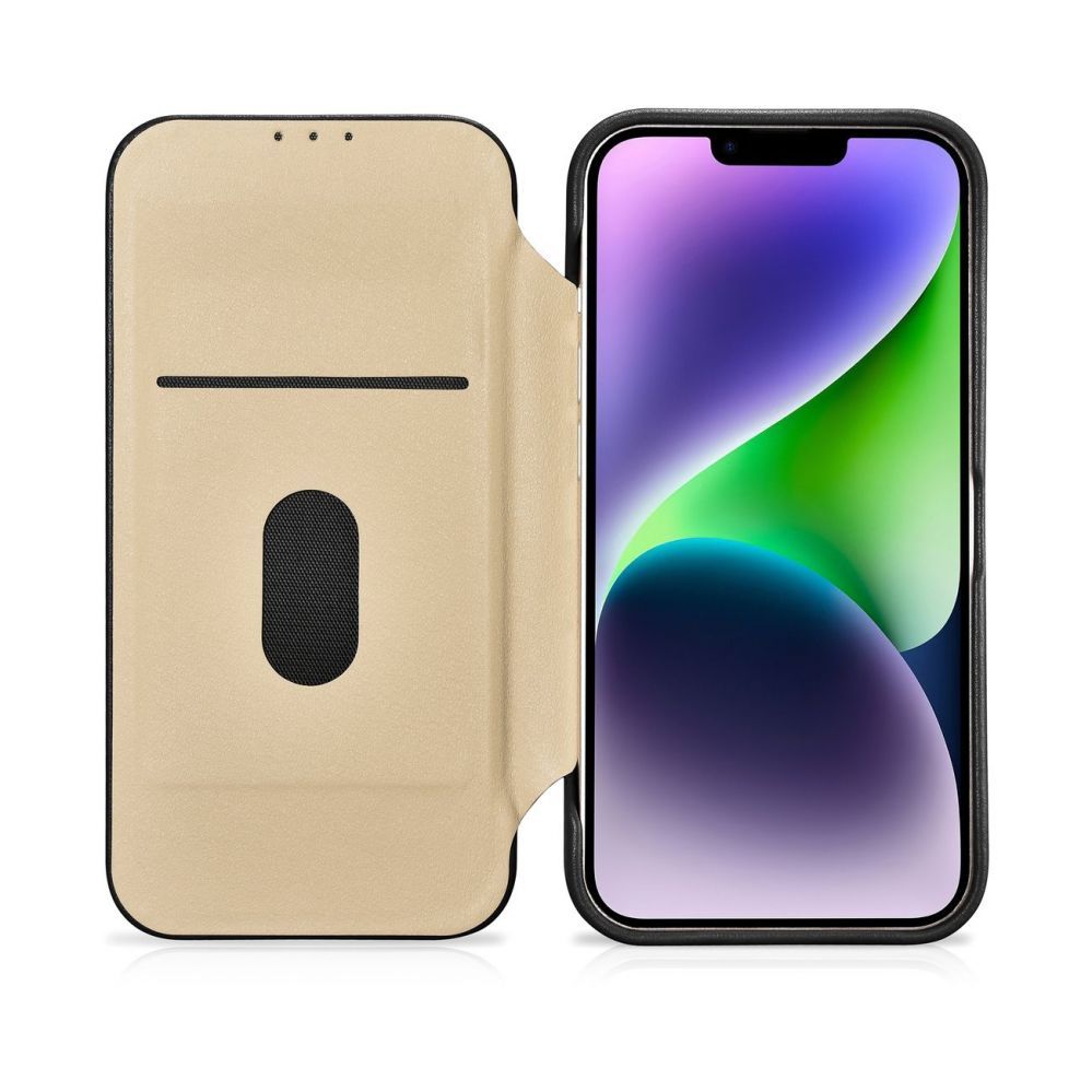 Tagakaaned iCarer iCarer CE Premium Leather Folio Case iPhone 14 Plus Magnetic Flip Leather Folio Case MagSafe black (WMI14220715-BK)