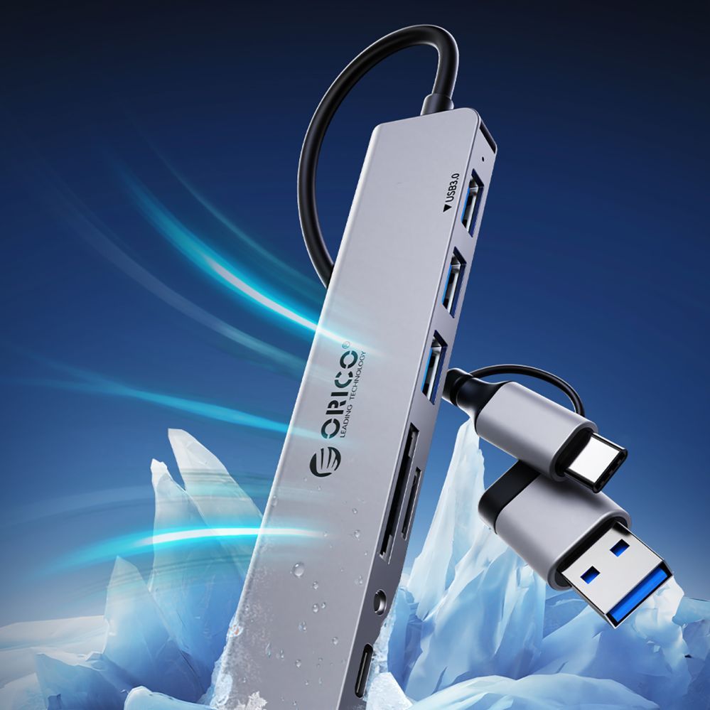 Üleminek Orico Orico YSB4-U2 USB-A/USB-C Hub Docking Station 2x USB-A 2.0 + 1x USB-A 3.0 + 1x USB-C 2.0 + 1x USB-C - Gray