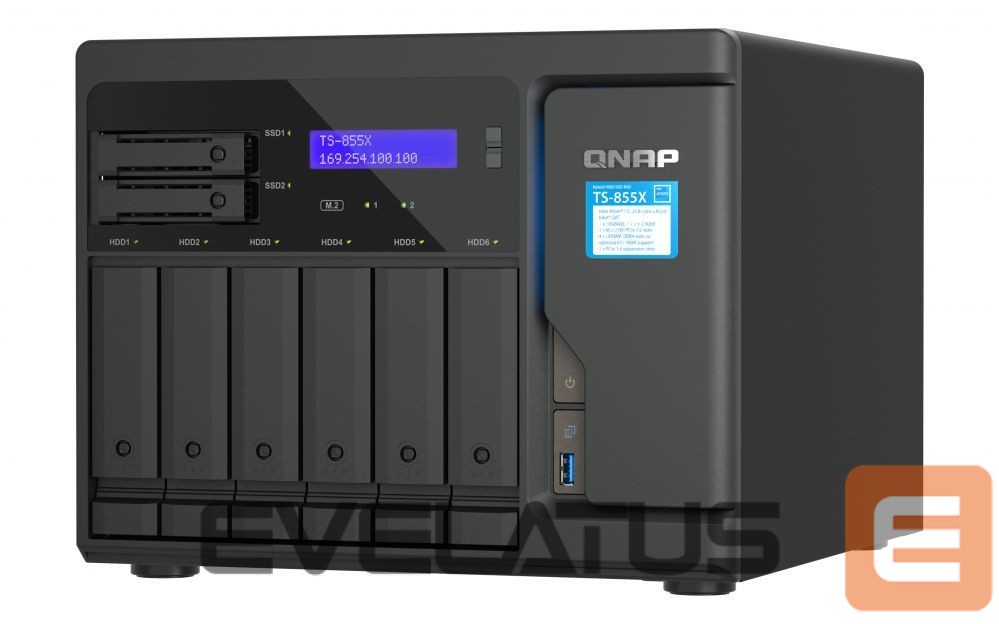 Flash drive QNAP 8-Bay desktop NAS TS-855X-8G C5125 8-core, Processor frequency 2.8 GHz, 8 GB, 1x USB 2.0 port, 3x USB 3.2 Gen 1, 2.5 Gigabit Ethernet (2.5G/1G/100M) 2 (2.5G/1G/100M/10M), 10 Gigabit Ethernet 1 x 10GBASE-T