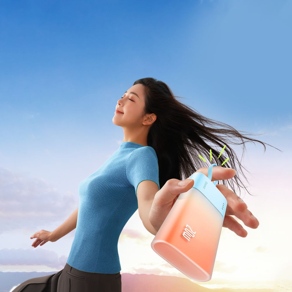 Väline aku Baseus Baseus Popsicle 5200mAh 20W Powerbank with Built-in Lightning Cable (+ White Baseus Simple USB-C - USB-C 60W/20V/3A/30cm Cable) - Blue-Orange