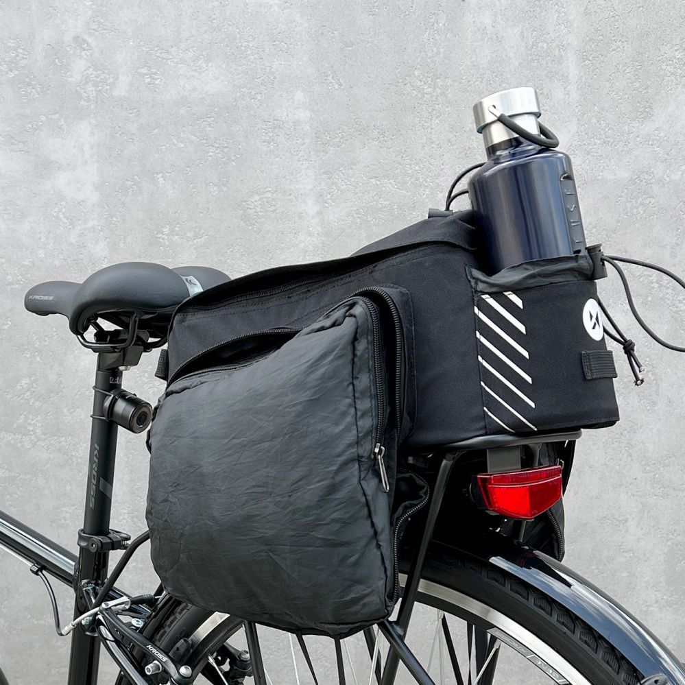 Piederums velosipēdiem Wozinsky Wozinsky bike carrier bag with 9l shoulder strap (rain cover included) black (WBB22BK)