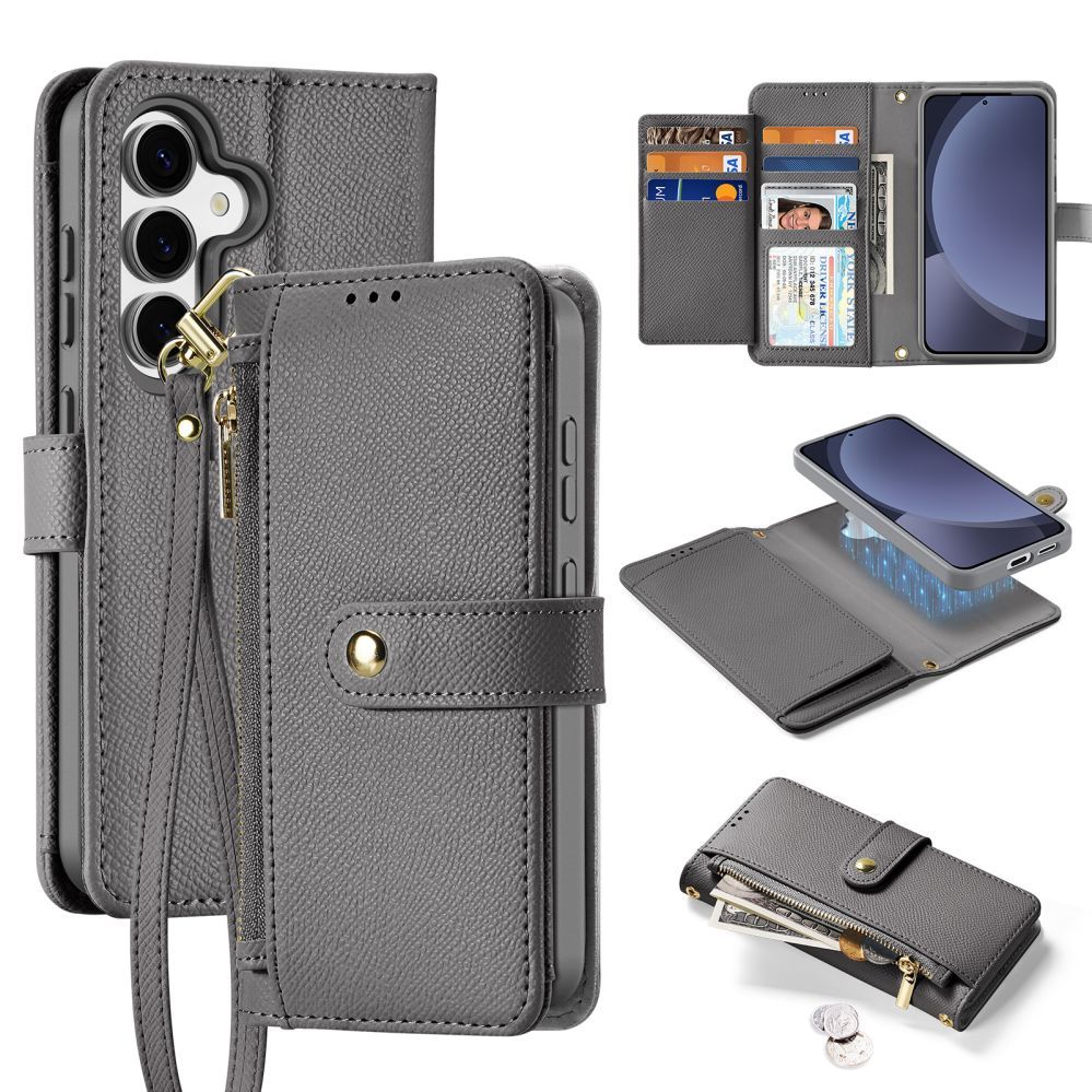 Tagakaaned Dux Ducis Dux Ducis Lawa Leather Case for Samsung Galaxy S25+ with Detachable Magnetic Wallet - Gray