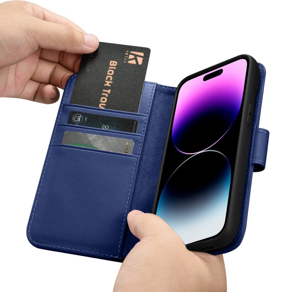 Tagakaaned iCarer iCarer Wallet Case 2in1 Cover iPhone 14 Pro Leather Flip Case Anti-RFID blue (WMI14220726-BU)