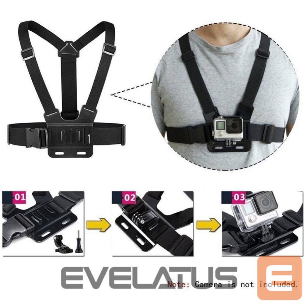 Camera accessory Hurtel Adjustable harness for a sports camera with a rotating tripod and a phone stand