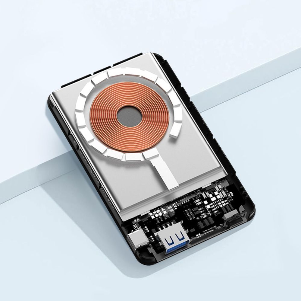 Ārējais akumulators Wozinsky Powerbank Wozinsky WLWP-10KA0Y3S 22.5W PD Qi2 10000 mAh, with stand, 1x USB-A, 1x USB-C - black