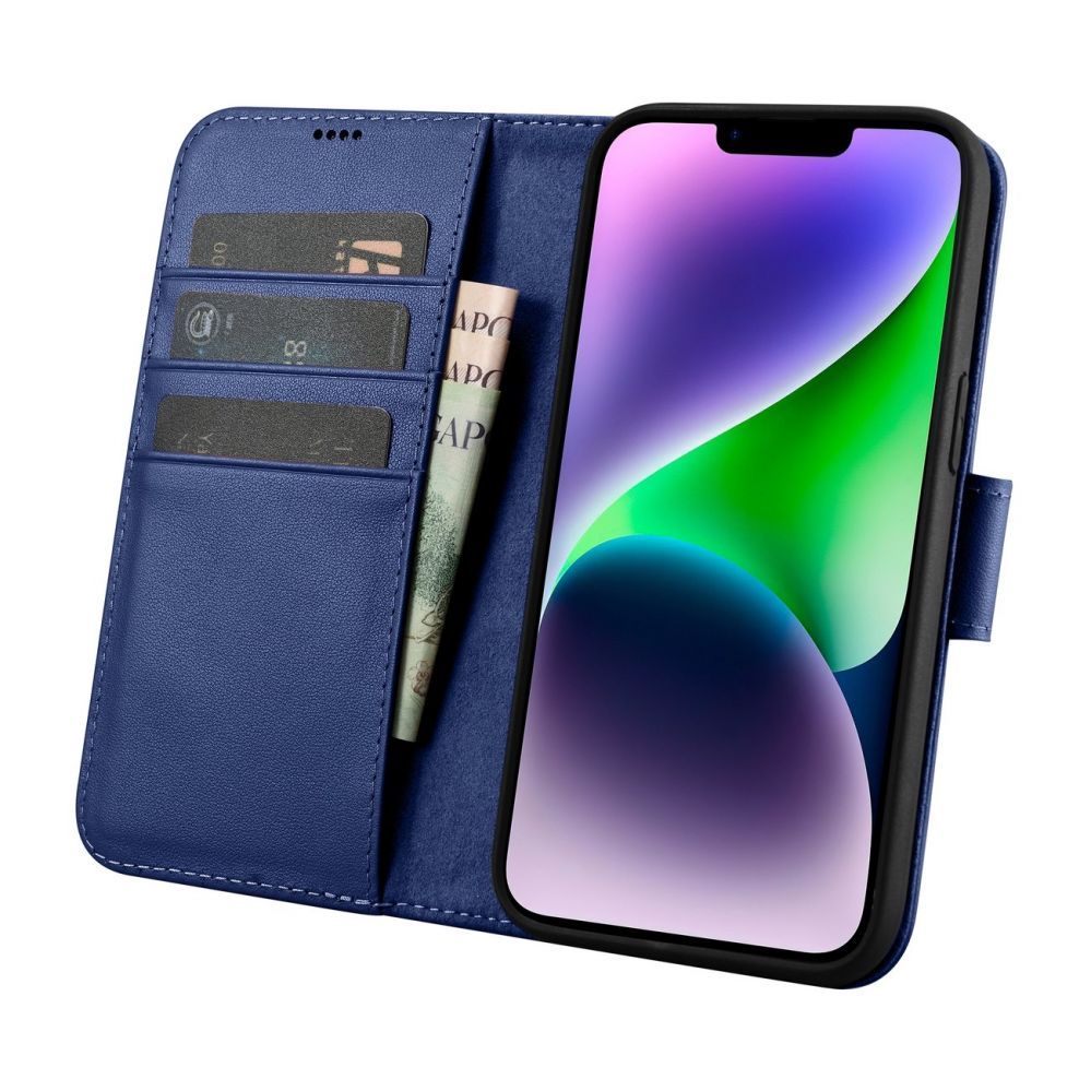 Tagakaaned iCarer iCarer Wallet Case 2in1 Case iPhone 14 Anti-RFID Leather Flip Case Blue (WMI14220725-BU)