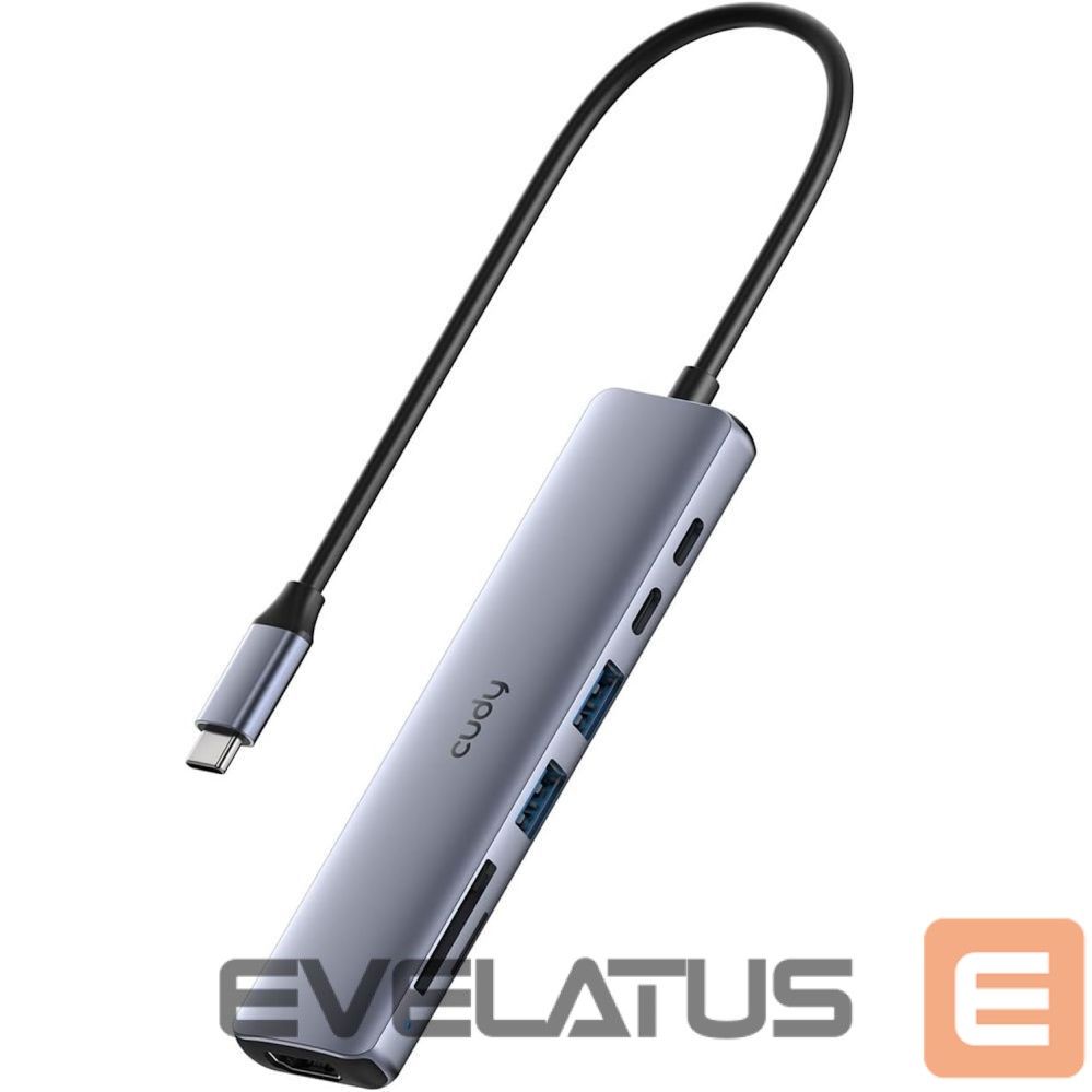 Routers Cudy UH407 PortMate USB-C 7-in-1 Hub 4K 60Hz HDMI USB-C PD USB-A SD TF Aluminum Grey