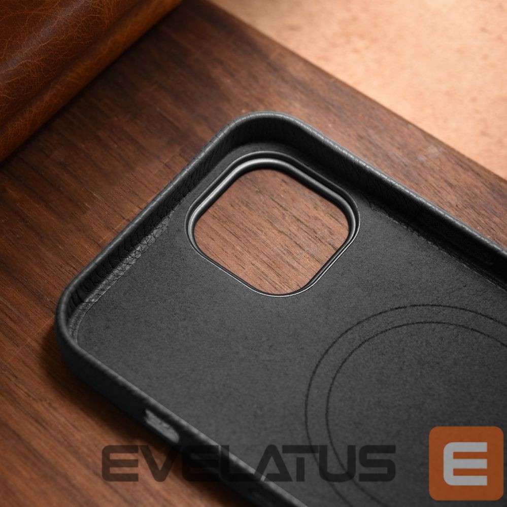 Tagakaaned iCarer iCarer Litchi Premium Leather Case iPhone 14 Magnetic Leather Case with MagSafe Black (WMI14220709-BK)