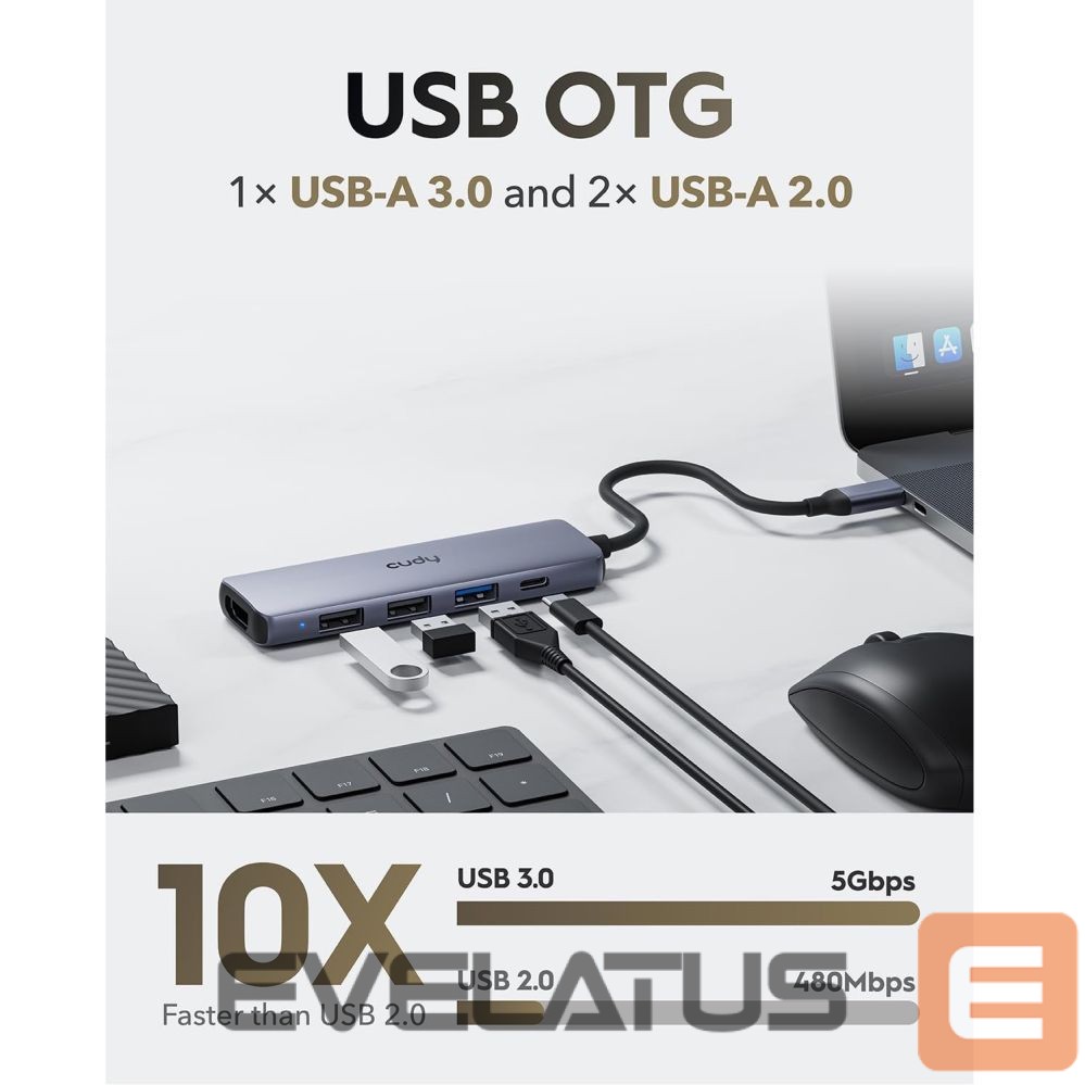 Ruuterid Cudy UH405 PortMate USB-C 5-in-1 Hub 4K HDMI USB-C PD USB-A 3.0 2.0 Aluminum Grey