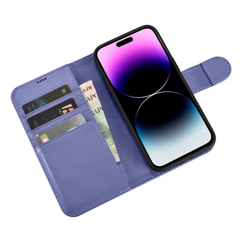 Aizmugurējais vāciņš iCarer iCarer Wallet Case 2in1 Cover iPhone 14 Pro Anti-RFID Leather Flip Case Light Purple (WMI14220726-LP)