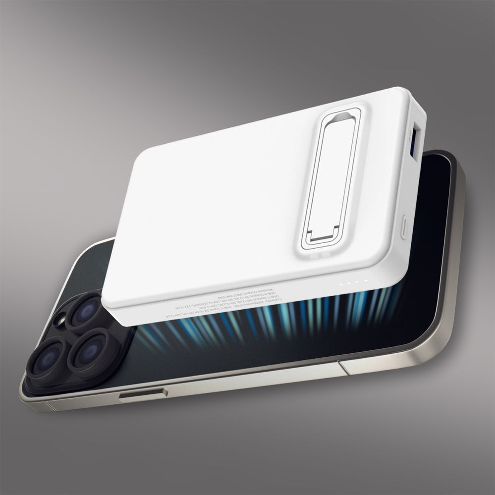 Väline aku Wozinsky Powerbank Wozinsky WLWP-10KA0Y3WS 22.5W PD Qi2 10000 mAh, with stand, 1x USB-A, 1x USB-C - white