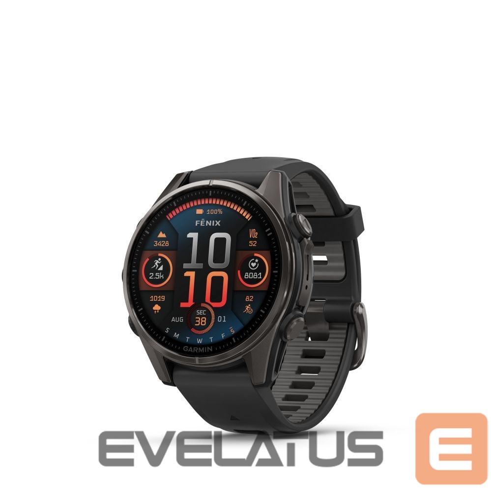Viedpulksteni Garmin Fenix 8 – 43 mm, AMOLED Sapphire, Carbon grey DLC titanium with Black/pebble grey silicone band/ 010-02903-21