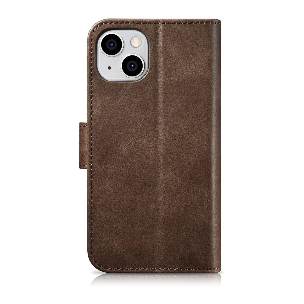Aizmugurējais vāciņš iCarer iCarer Oil Wax Wallet Case 2in1 Case iPhone 14 Leather Flip Cover Anti-RFID Brown (WMI14220721-BN)